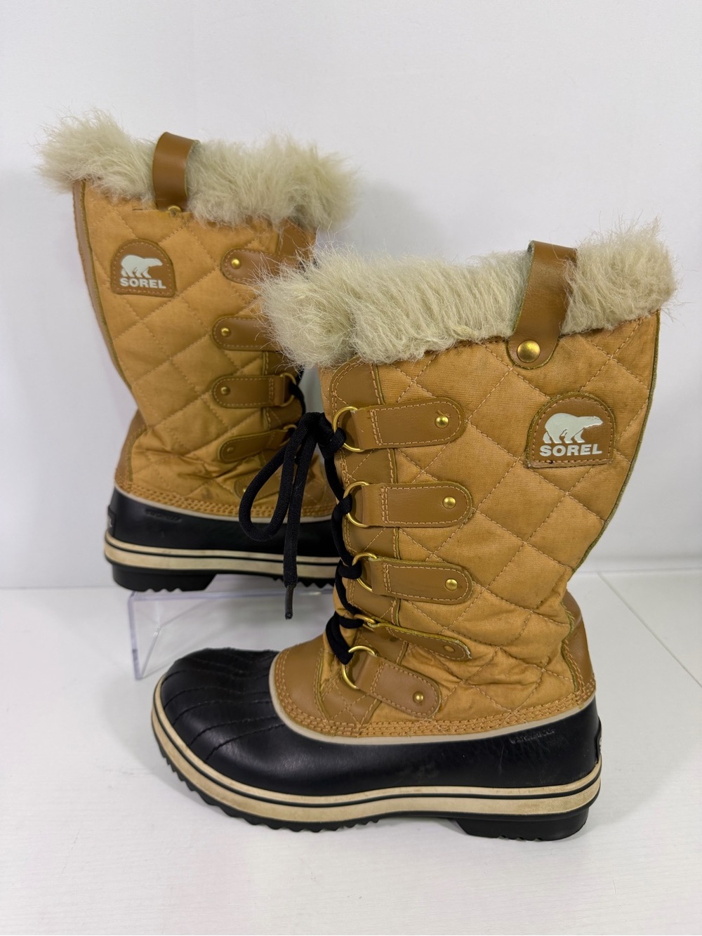 Sorel Waterproof Tall Quilted Faux Fur Lace Up Winter Snow Boots 8.5